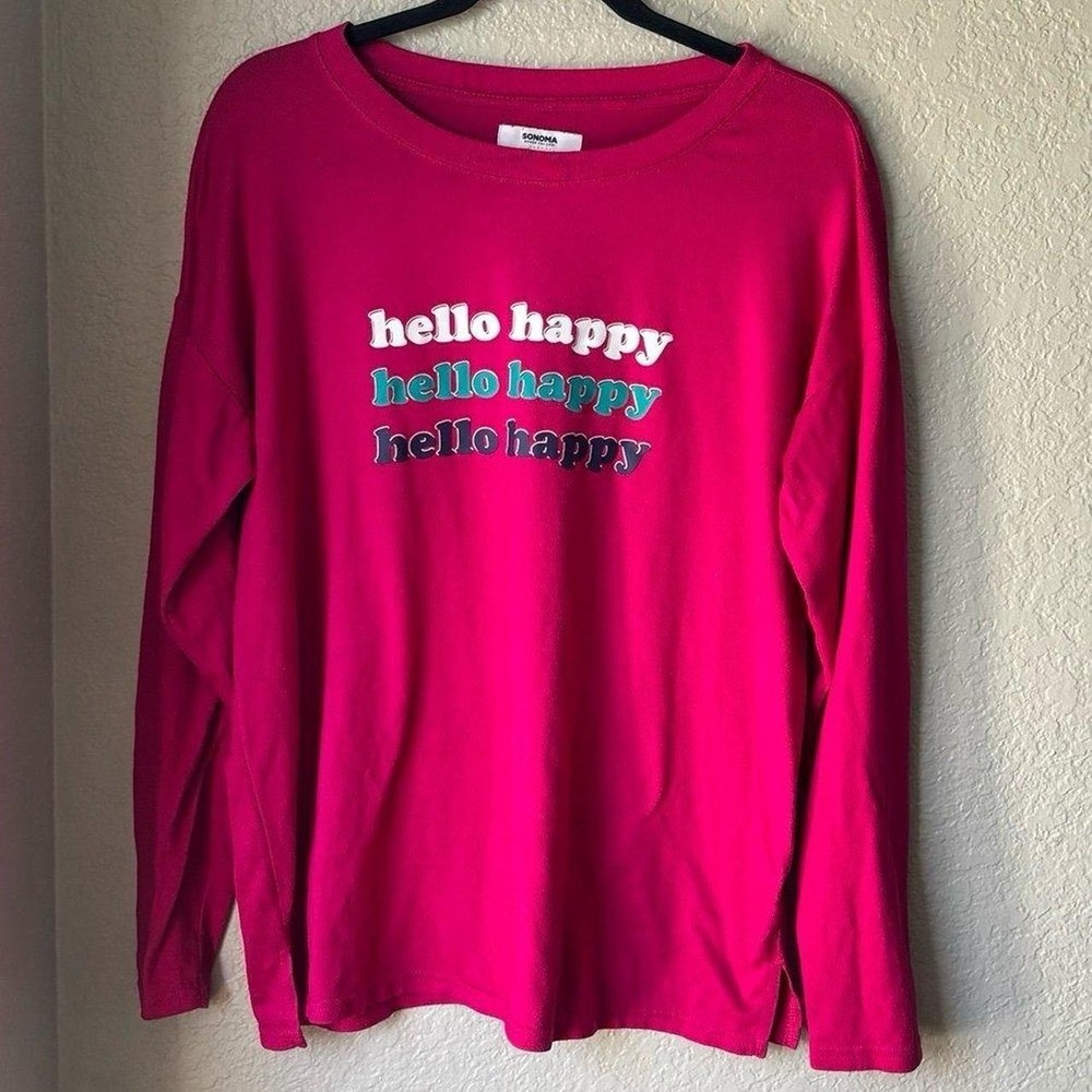 Sonoma Women's Long Sleeve Sleepwear Hello Happy T-Shirt s Med